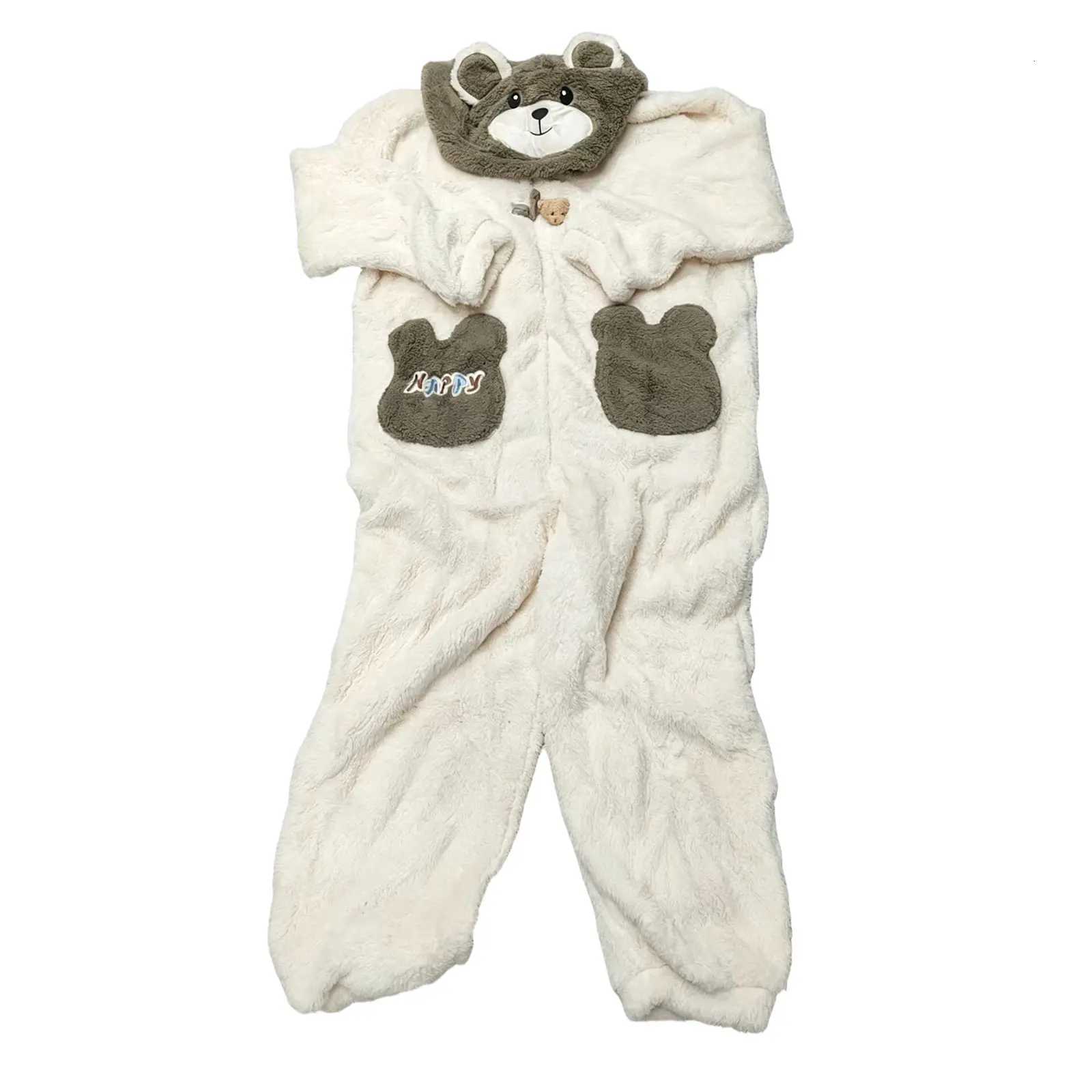 Sleep Lounge Women's Unisex Animal Onesie Plush Fleece Hooded Jumpsuit Cute Cartoon Bear Cosplay Pajama Warm Winter Sleepwear Loungewear With Poc - view 5