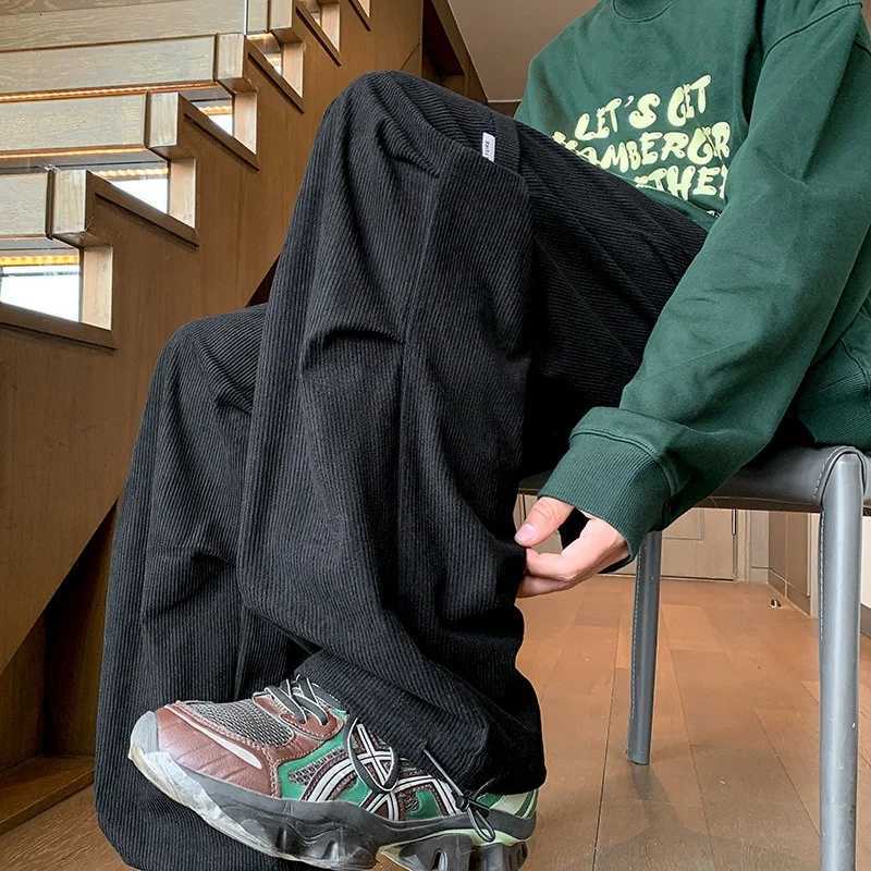Men's Jeans New Men's Corduroy Pleated Baggy Straight Pantalones Appliques Casual Drawstring Cargo Pants Y2K Vintage Streetwear Trousers H26 - view 4