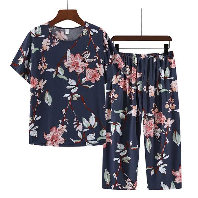 Women's Sleep Lounge Cotton Silk Pajamas Homewear Suit Women's Summer Thin Short-Sleeved Homewear Rayon Middle-Aged Mom Casual Pajamas Homew - view 4