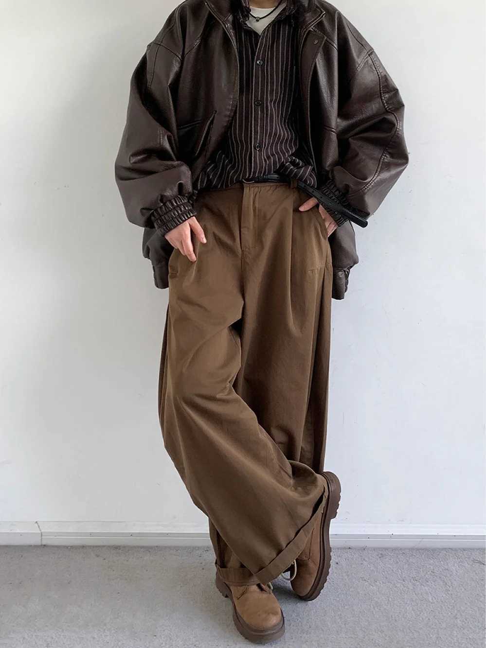 Men's Pants Japanese Style High Waist Wide Leg Pants Men's Autumn Winter Drapey Straight Cut Loose Casual Long Trousers Vintage D260924 - view 6
