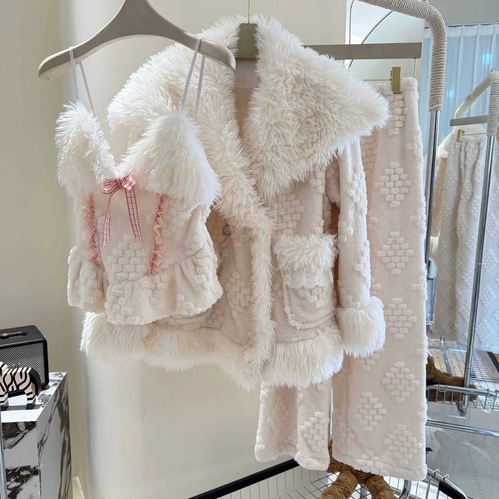 Lounge Women's Sleep Autumn Winter 3PCS Pajamas Set Women Coral Fleece Pijamas Suit Intimate Lingerie Flannel Sleepwear Home ClothesC260924 - view 7
