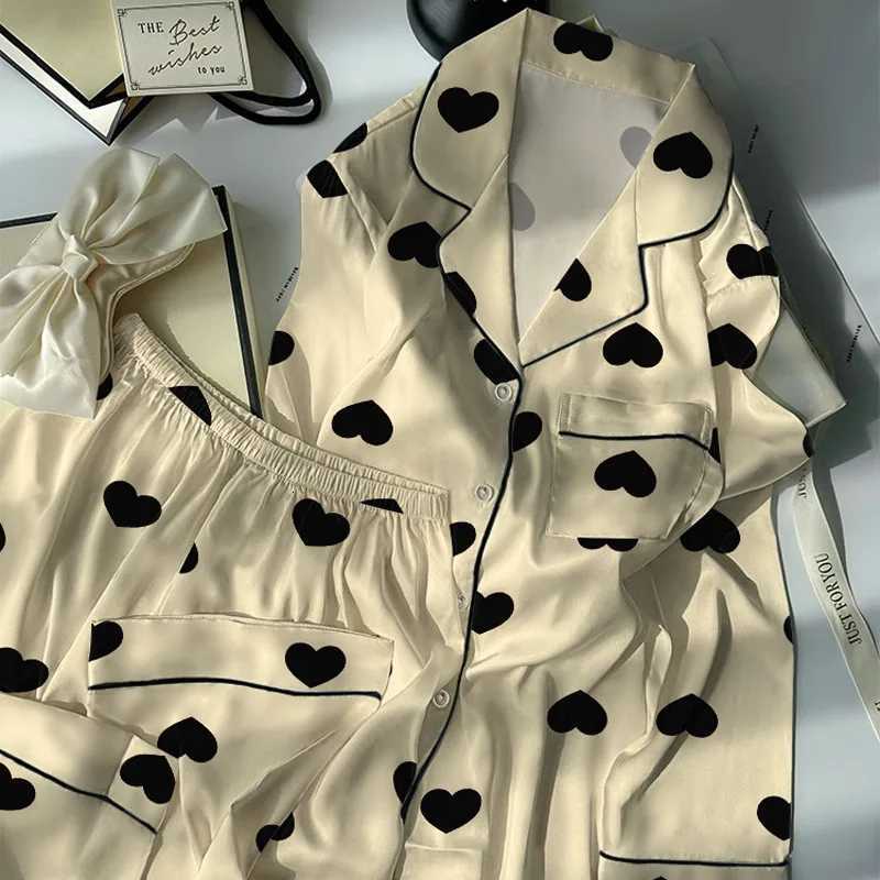 Women's Sleep Lounge Women's Spring and Summer Light High Value Love Ice Silk Cool Feeling Pajamas Female Long-Sleeved Two-Piece Homewear H2 - view 3