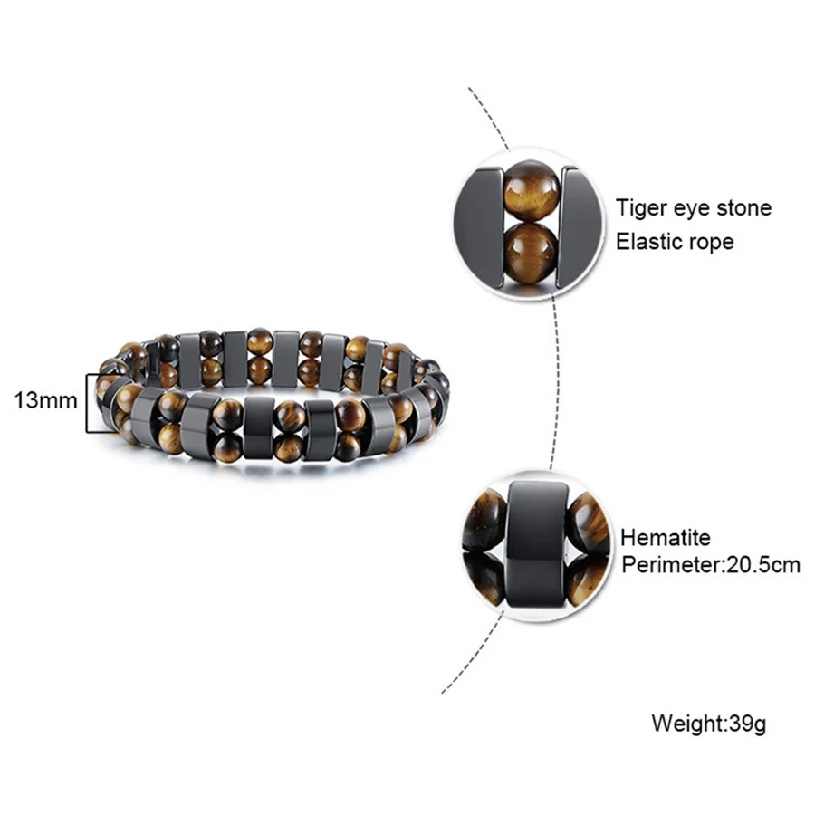 Double Hematite Tiger's Eye Bracelets Men Tiger Eye Hematite Charm Bracelets for Women Natural Energy Stone Bracelet Jewelry 260924 - view 4