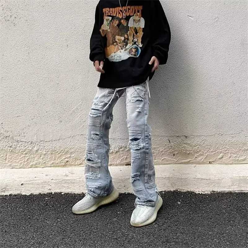 Men's Jeans 2026 Autumn Hip Hop Fashion Straight Leg Flared Jean For Men Distressed Ripped Baggy Jeans Patchwork Y2K Streetwear Denim Pants H2609 - view 6