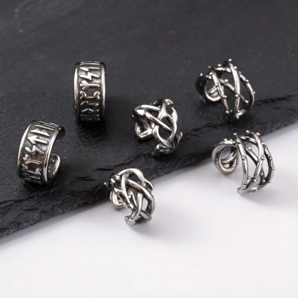 Vintage Punk Viking Clip Earrings for Men Boys Anti Allergy Stainless Steel No Pierced Ear Bone Cuff Birthday Father Gift 260910 - view 4
