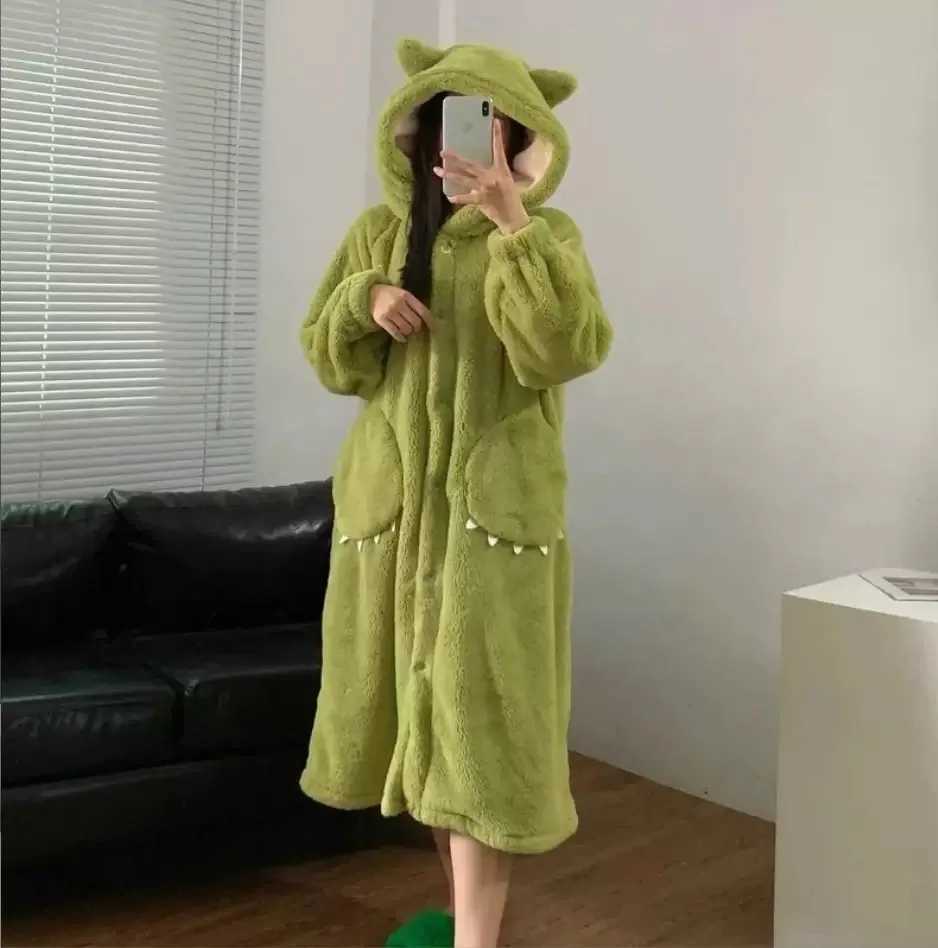 Lounge Women's Sleep Adult Monster Costume Womens Flannel Robes Cartoon Cosplay Hooded Long Nightgown Warm Sleepwear Plush Fleece Couple Nightdre - view 5