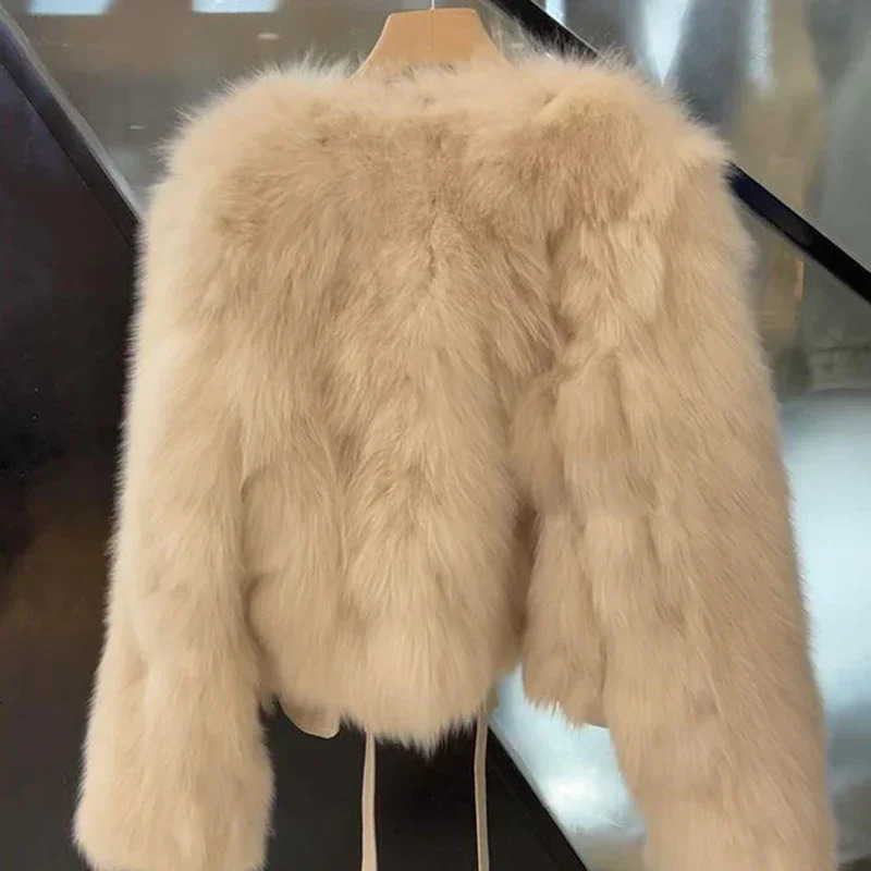 autumn and winter fur coat womens short style fox Korean version versatile lace up thick top 260928 - view 5
