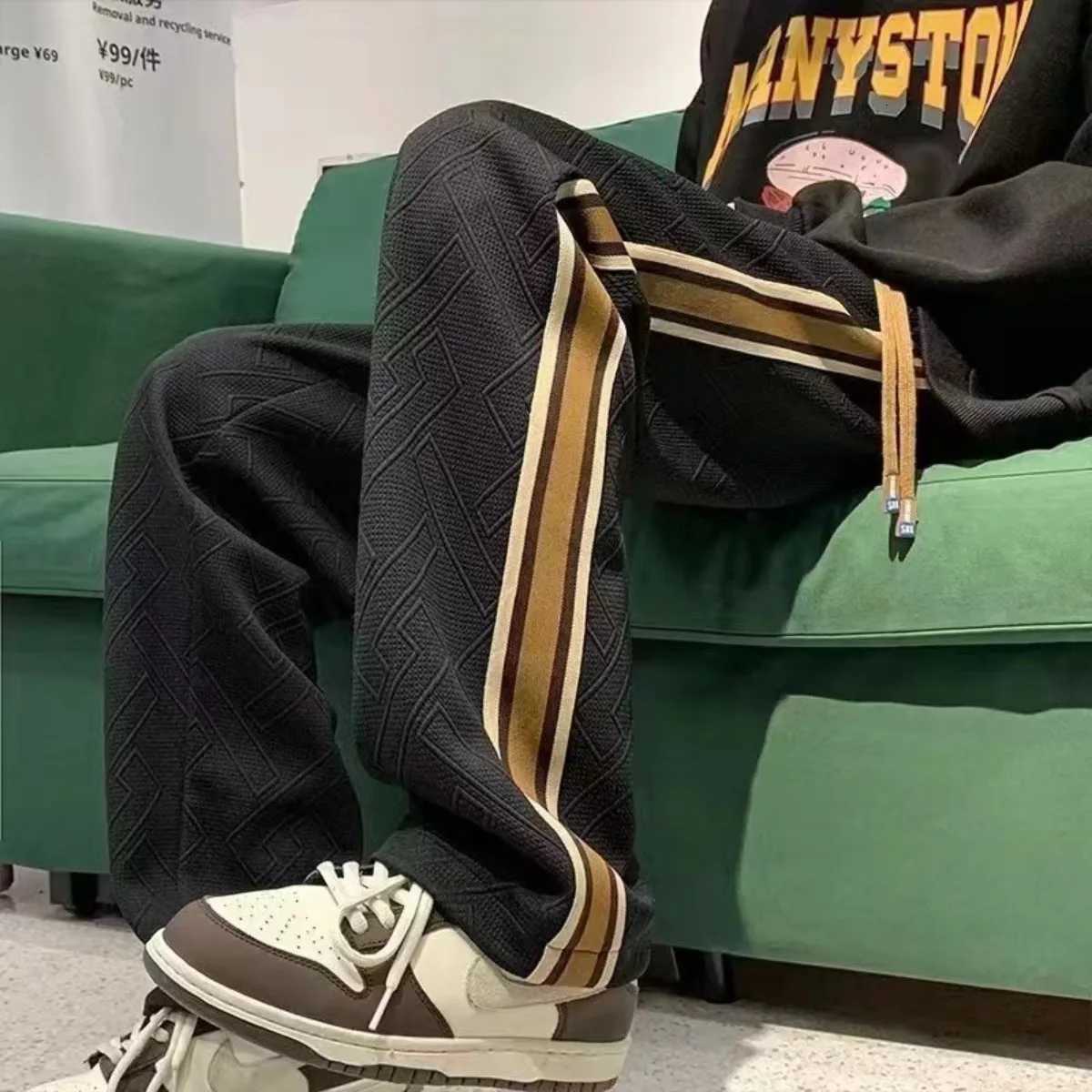 Men's Pants New Trendy Striped Color Patchwork Straight-Leg Sweatpants Men Oversized Streetwear Loose Casual Wide-Leg Pants for Men D260924 - view 4