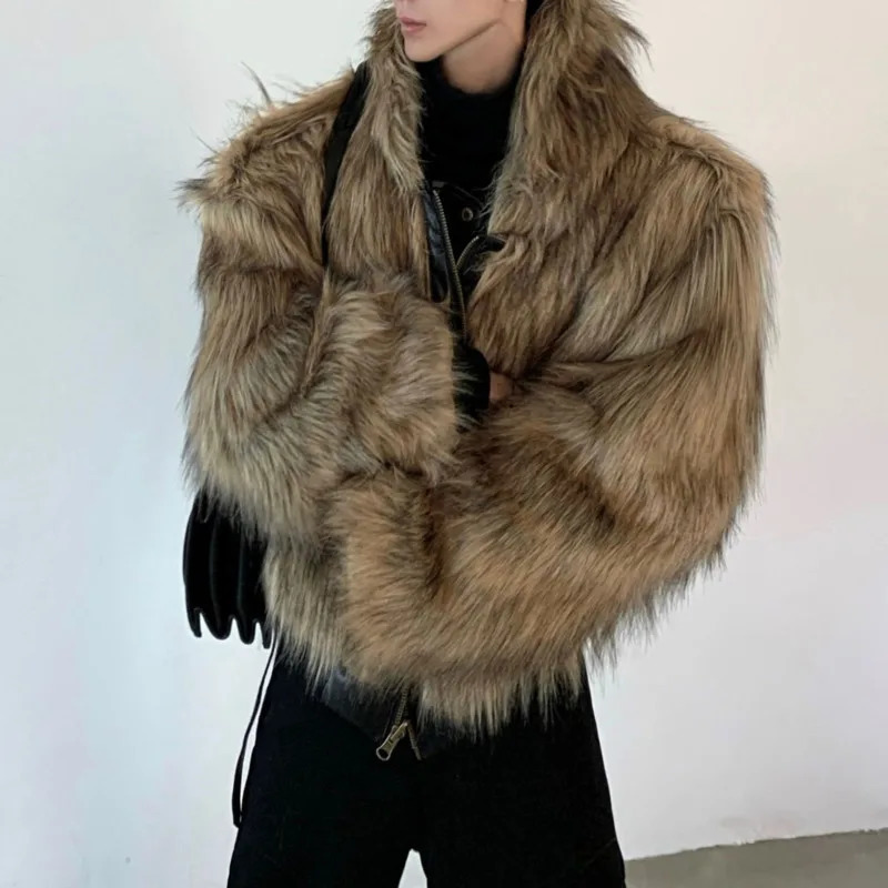 IEFB High Street Men's PU Leather Coats Hooded Solid Color Faux Fur Patchwork Reversible Zipper Loose Male Jackets Winter 9X1155 260923 - view 6
