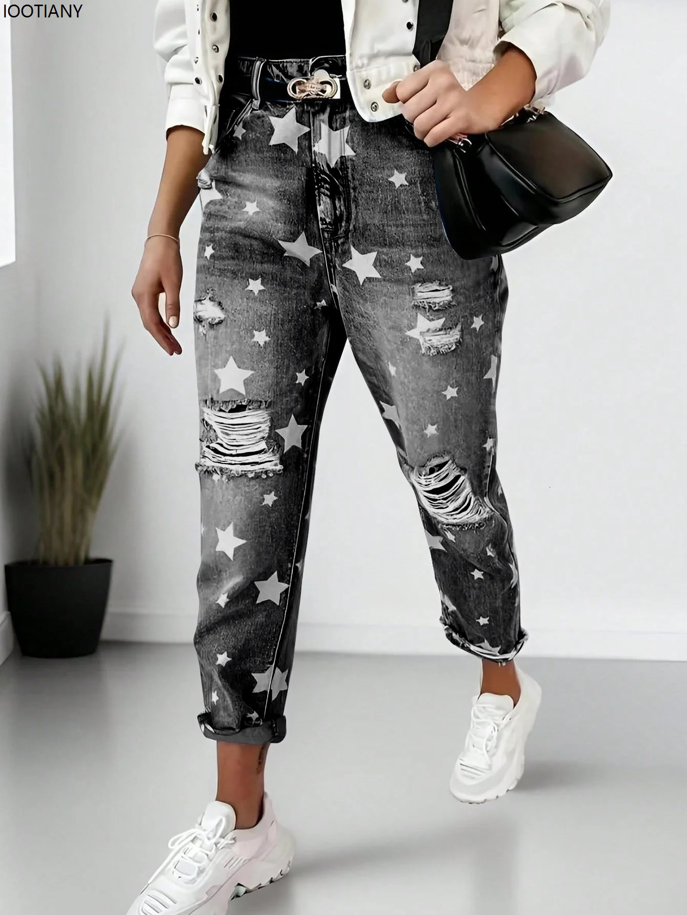 Boyfriend Jean's Slim Fit Ripped Fashion Fivepointed Star Street Casual Blue 2025 260910 - view 7