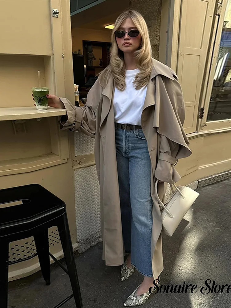 Women's Windproof Trench Coat Chic Long Sleeve Loose Fit Overcoats Stand Collar Long Jackets 2026 Lady Street Fashion Outerwears 260924 - view 6