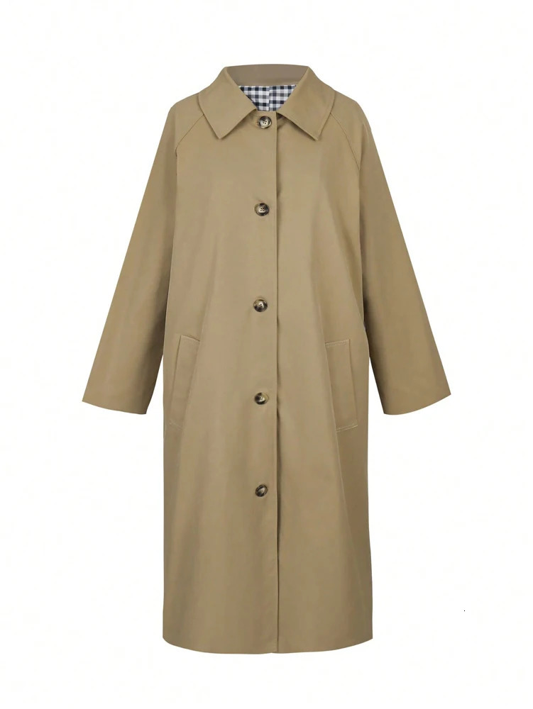 Autumn/Winter Fashion Outerwear Women's Check Print Front-Buttoned Casual Long-Sleeved Mid-Length Trench Coat Arrival 260922 - view 5