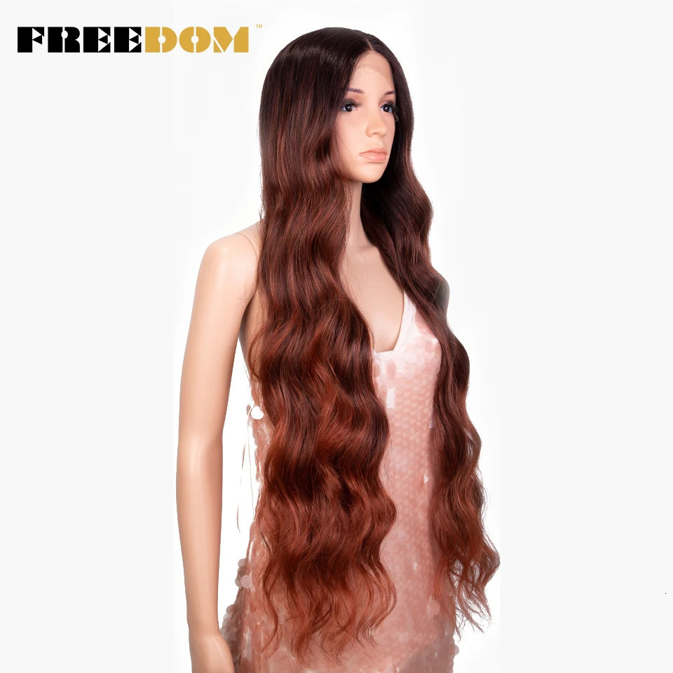 FREEDOM Synthetic Lace Front Wig 36 inch Body Wave Wigs For Women Ombre Blonde Ginger Highlight Wig Long Wavy Cosplay Wigs 260922 - view 3