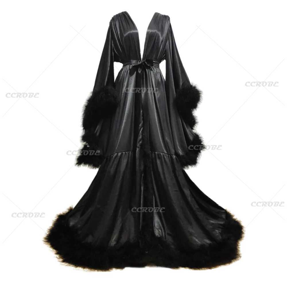 Sleep Lounge Women's Women 's Feather Bathrobe Long Sleeves Sleepwear Bridal Robe Long Wedding Party Dressing Gown Pregnancy Photoshoot Dres