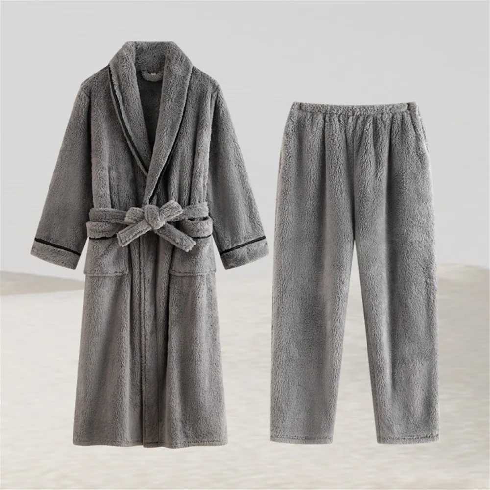 Lounge Women's Sleep Autumn Flannel Long Robe Pants Pajamas Set Winter Thickened Warm Trouser Pijamas Suit Loose Coral Fleece HomewearC260924 - view 3