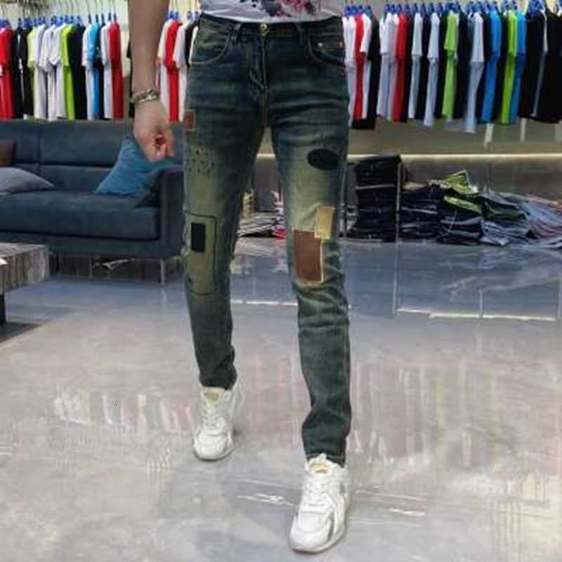Men's Jeans Vintage Washed Slim Straight Jeans Men Ripped Distressed Heavy Denim Patched Pants Stretch Trendy Streetwear Trousers Male H260924 - view 7