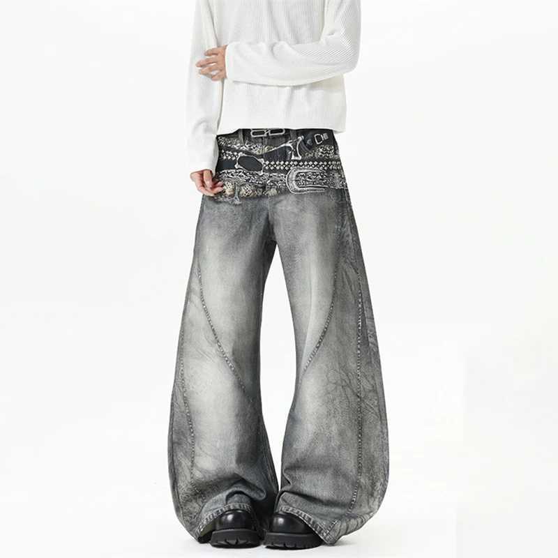Men's Jeans 2026 Spring Men's Goth Graphic Printed Straight Wide Leg Jeans Hip Hop Fashion Streetwear Denim Trousers Y2K Vintage Baggy Jean  - view 7
