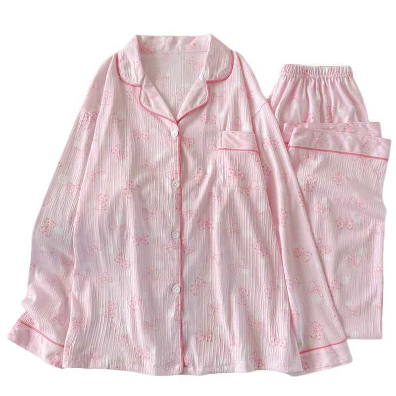 Women's Sleep Lounge Spring and Autumn New Women's Pajama Home Clothes Set Pink Bow Collar Loose Pajama Home Clothes Long Sleeve Long Pants  - view 6