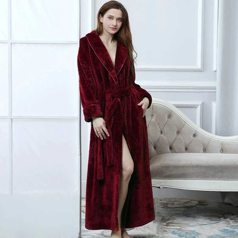 Lounge Women's Sleep Winter Long Bathrobe Women Fluffy Warm Lover Bath Robe with Sashes Soft Kimono Dressing Gown Solid Comfortable Sleepwear Fem - view 5