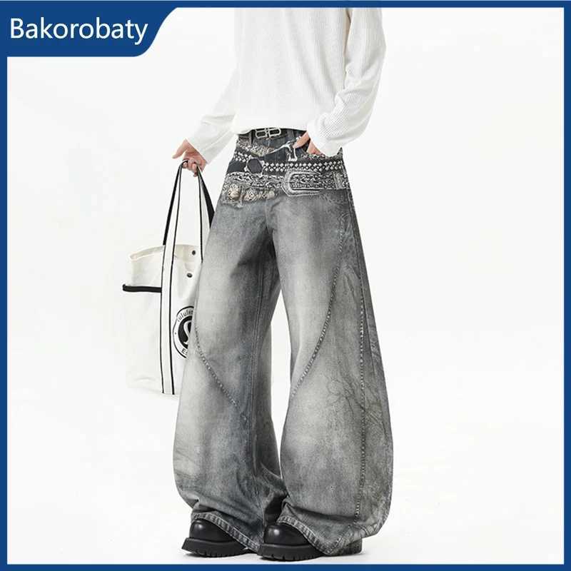 Men's Jeans 2026 Spring Men's Goth Graphic Printed Straight Wide Leg Jeans Hip Hop Fashion Streetwear Denim Trousers Y2K Vintage Baggy Jean  - view 4