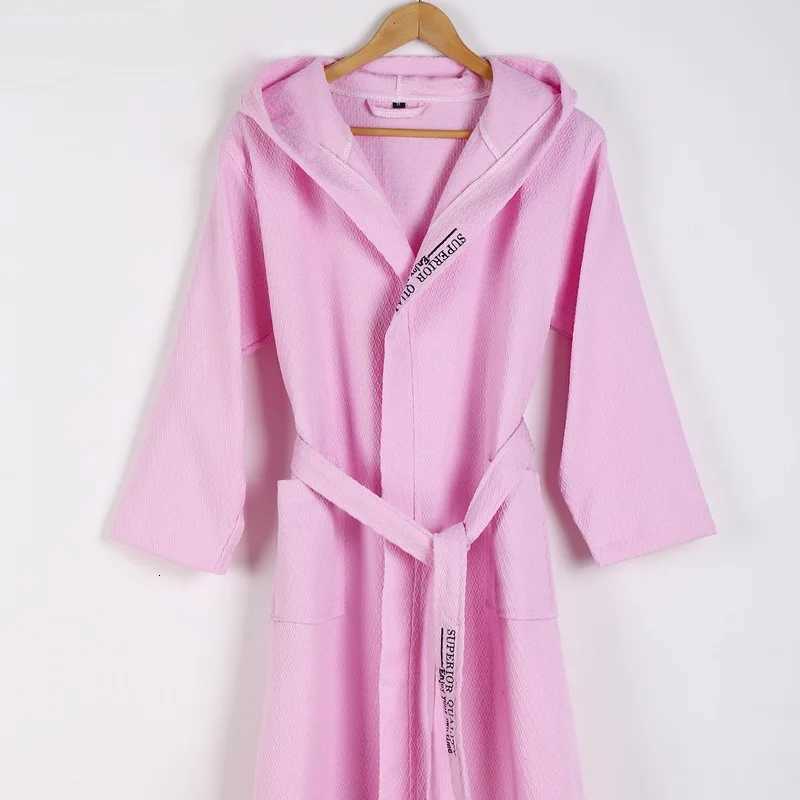 Lounge Women's Sleep Cotton Material Plain Color Bathrobe Unisex Hooded Pajamas Sauna Clothing Waffle Sleepwear Water Absorption Home Dressing Go - view 4