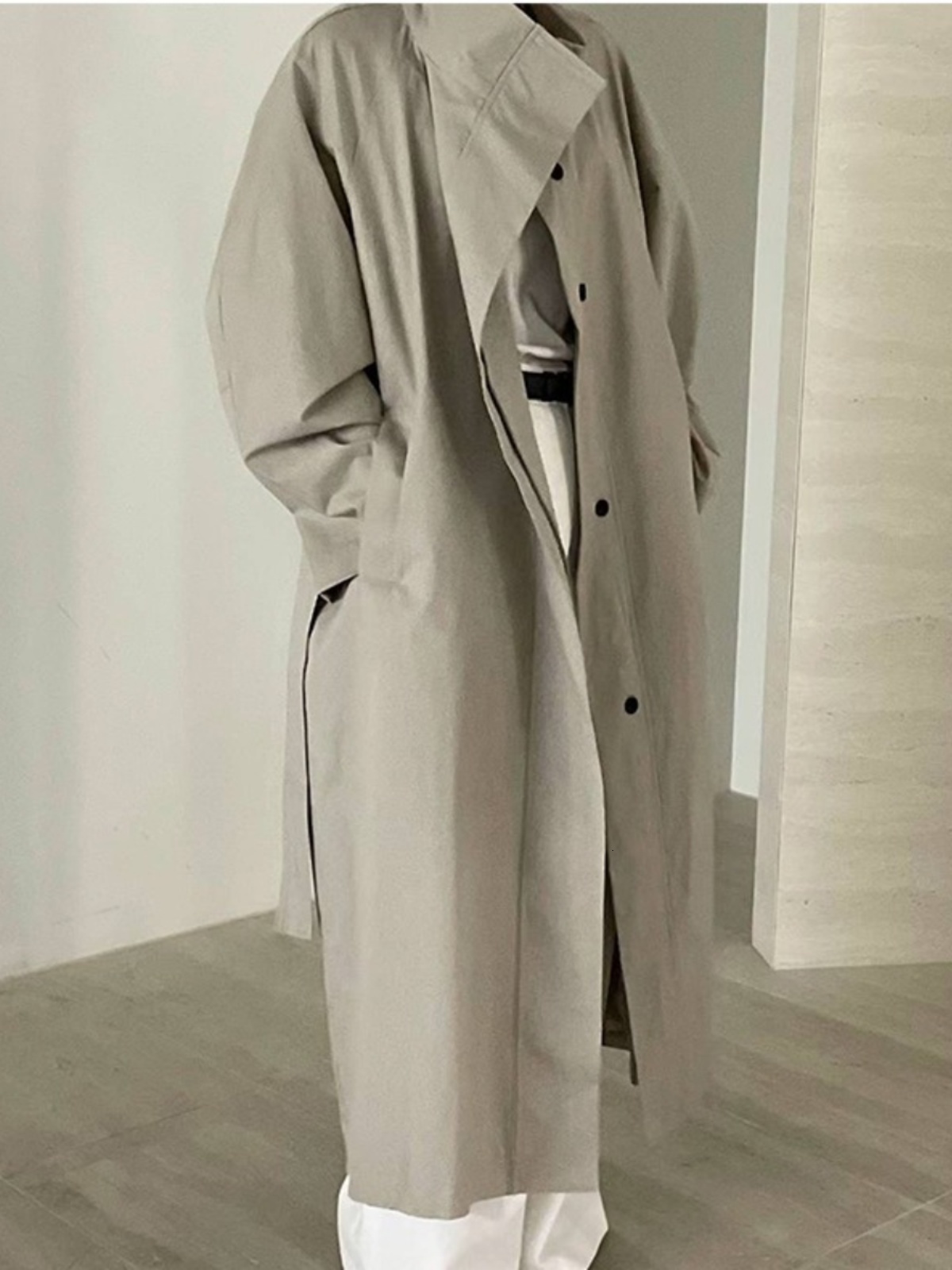 Long Jacket Women's Autumn New Fashion Casual Design Collar Stand-Up Belted Coat Korean Style Loose Fit Single Button - view 6