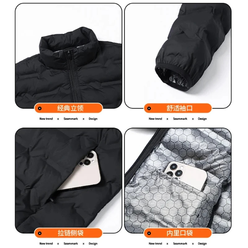Men's Casual Puffer Jacket Lightweight Warm Heat Reflective Lining Spring Coat Windproof Stand Collar Male Padded Jacket 260923 - view 6