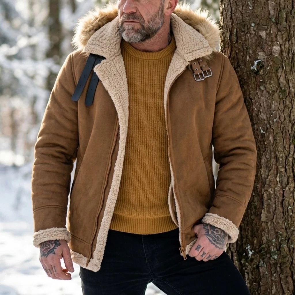 2026 Men's Faux Suede Fur Fleece Hooded Jacket Warm Casual Hiking Coat S5XL Outdoor Winter Outerwear Soft Man's Jackets 260922 - view 3