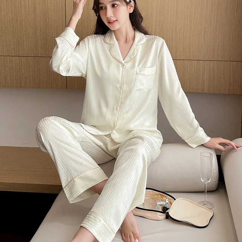 Sleep Lounge Women's Women's Ice Silk plus Size Long-Sleeve Top And Pants Set Comfortable Loose-Fit Stylish Loungewear OutfitC260924 - view 4