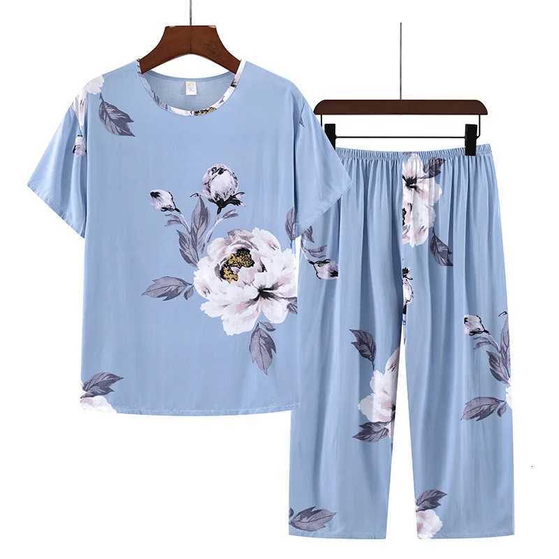 Women's Sleep Lounge Cotton Silk Pajamas Homewear Suit Women's Summer Thin Short-Sleeved Homewear Rayon Middle-Aged Mom Casual Pajamas Homew - view 3