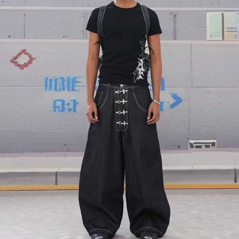 Men's Jeans Street Retro Men's Jeans Straight Leg Pants Airplane Buckle Baggy Silhouette Curved Knife Jeans High Waisted Casual Denim Pants 