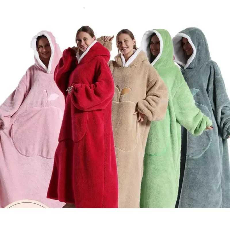 Lounge Women's Sleep Winter Extra Long Wearable Hoodies Blanket Adult Warm Pullover Sweatshirt Oversized Fleece Hooded Blanket with Sleeves RobeC