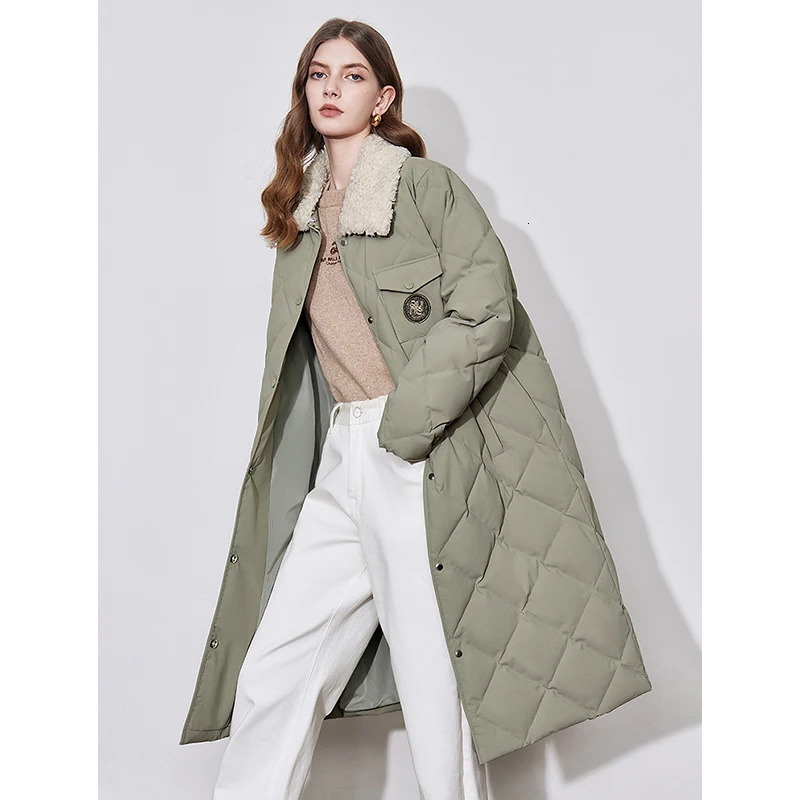 TOYOUTH Womens Down Coat Winter Fur Collar Single Breasted Button Medium Thick Long Coat 260923 - view 4