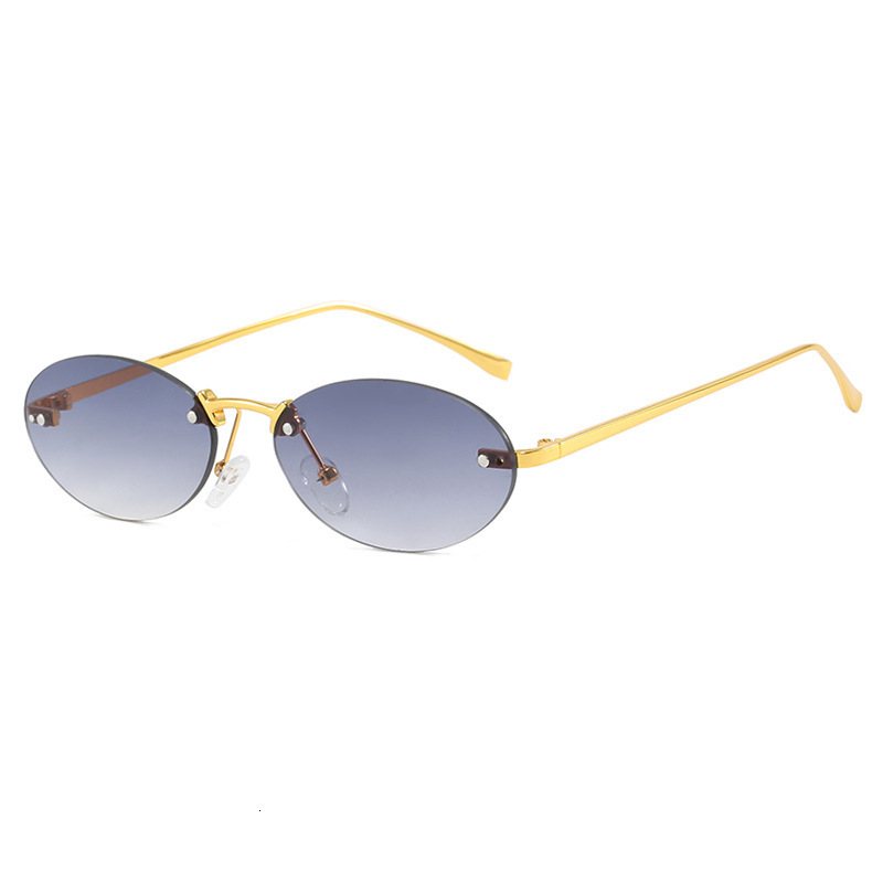 Vintage Brand Designer Sunglasses Oval Rimless Rivet 2024 New Fashion European And American Trend Street Style Sunglasses For Women High-End Designer  - view 5