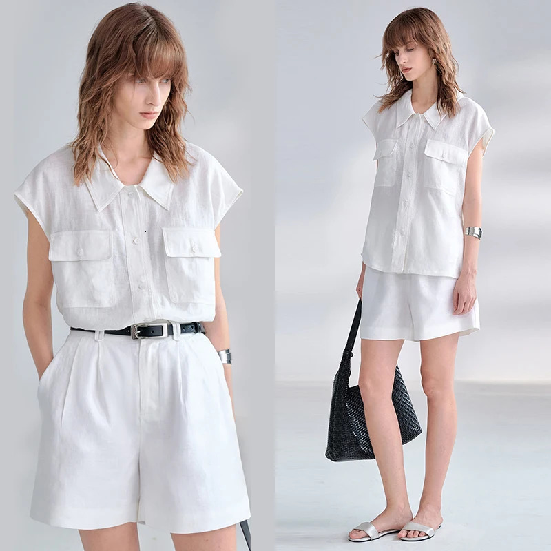 HighQuality 100% Linen Womens Shorts 2026 Summer Office Ladies Twill Soft And Loose HighWaisted Straigh Pants Girl 260924 - view 4