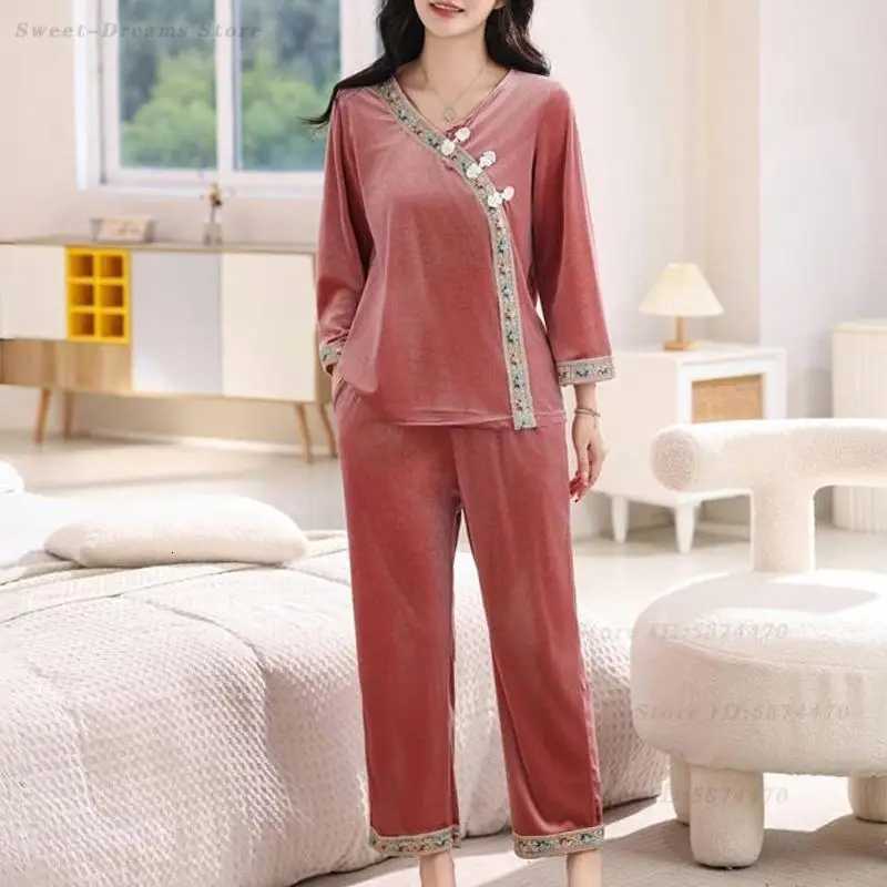 Women's Sleep Lounge Chinese Style Velvet Pajamas Set Autumn Winter New Sleepwear Women's Plus Size 6XL Pyjamas Suit Velour Home Clothes Lou - view 5