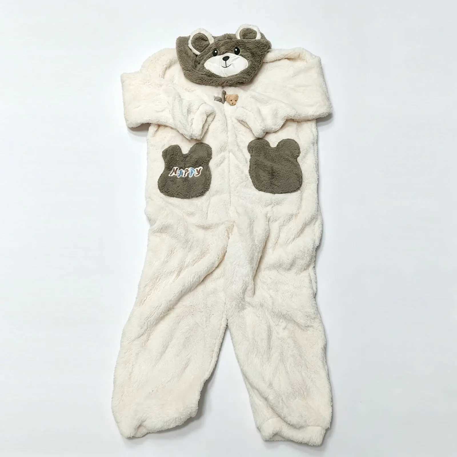 Sleep Lounge Women's Unisex Animal Onesie Plush Fleece Hooded Jumpsuit Cute Cartoon Bear Cosplay Pajama Warm Winter Sleepwear Loungewear With Poc - view 4
