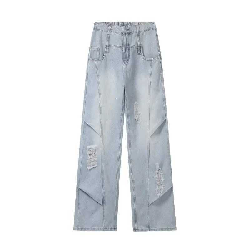 Men's Jeans Autumn Men's Hip Hop Fashion Ripped Jeans 2025 New Straight-Leg Baggy Denim Pants Splicing Washed Y2K Vintage Streetwear Jean H2 - view 3