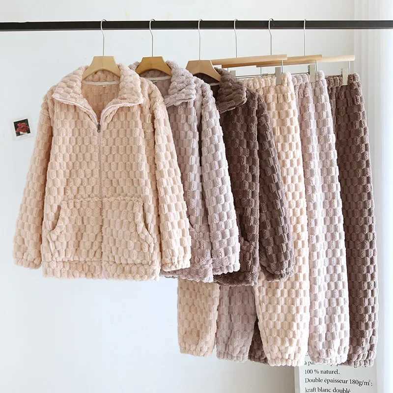 Sleep Lounge Women's 2026 Autumn/Winter Couple Pajama Set Flannel Large Thickened Warm Men's And Women's Long Sleeve Pants Coral Plush 