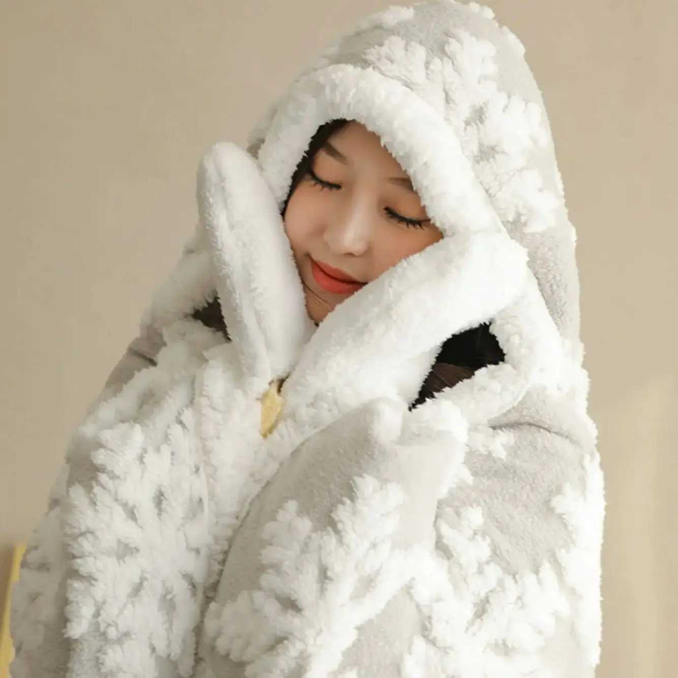 Lounge Women's Sleep Ins Bohemia Blanket Flannel Cloak Hooded With Hat Wearable Winter Warm Women Home CosplayC260924 - view 5