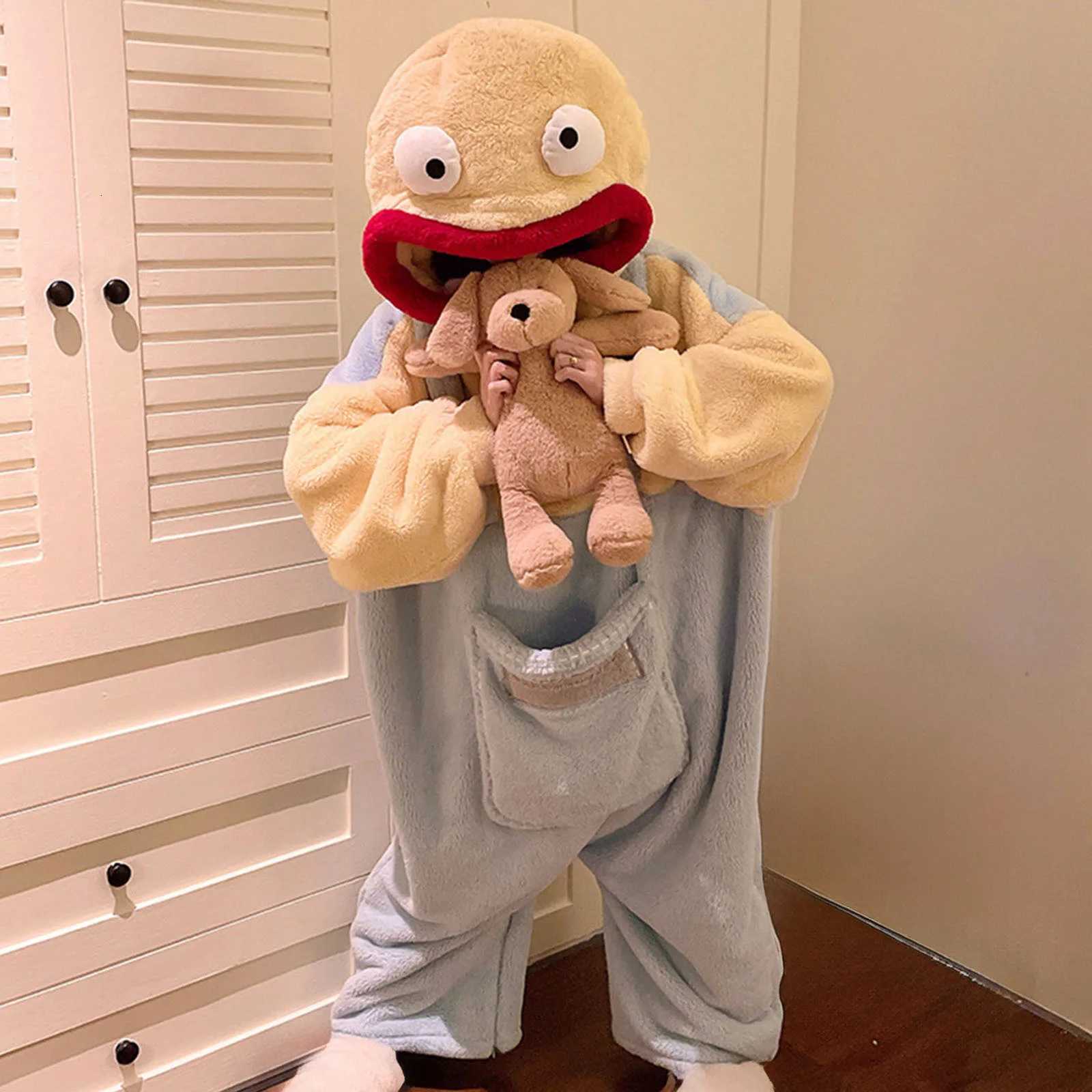 Lounge Women's Sleep Cute Funny Big Mouth Monster Onesie Pajamas Cartoon Sleepwear Autumn Winter Coral Fleece Homewear For Men Women Home Loungew - view 3