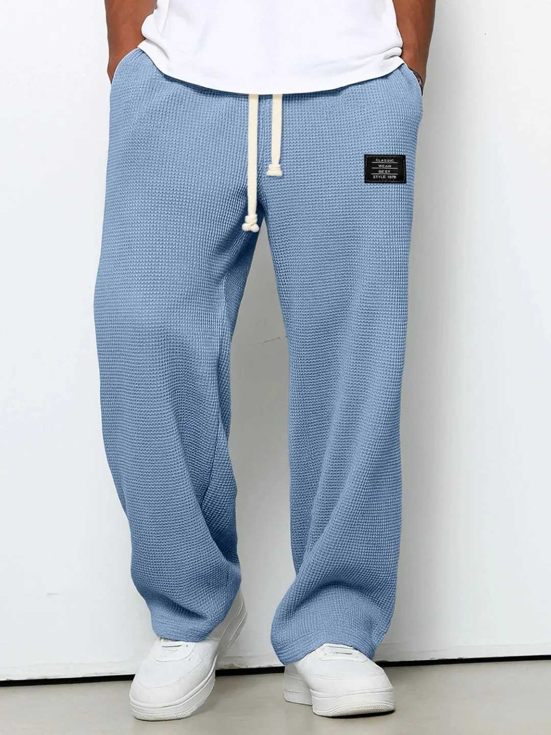 Men's Pants Men's Spring and Autumn Trendy Straight-Leg Sweatpants with Waffle Texture Wide-Leg Sports and Casual Pants D260924 - view 3