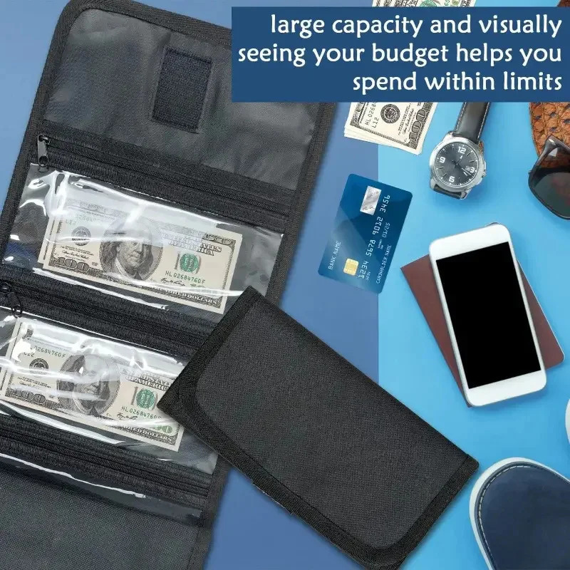 Cash Storage Box with 6 Zippered Pockets Cash Ticket Storage Box Envelope Wallet Money Bag 260924 - view 3