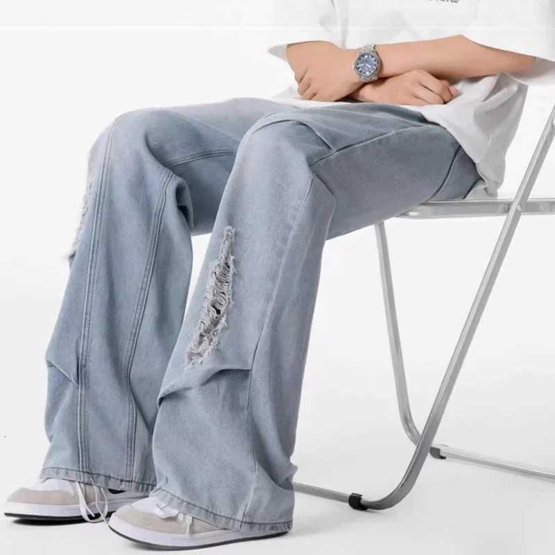 Men's Jeans Autumn Men's Hip Hop Fashion Ripped Jeans 2025 New Straight-Leg Baggy Denim Pants Splicing Washed Y2K Vintage Streetwear Jean H2