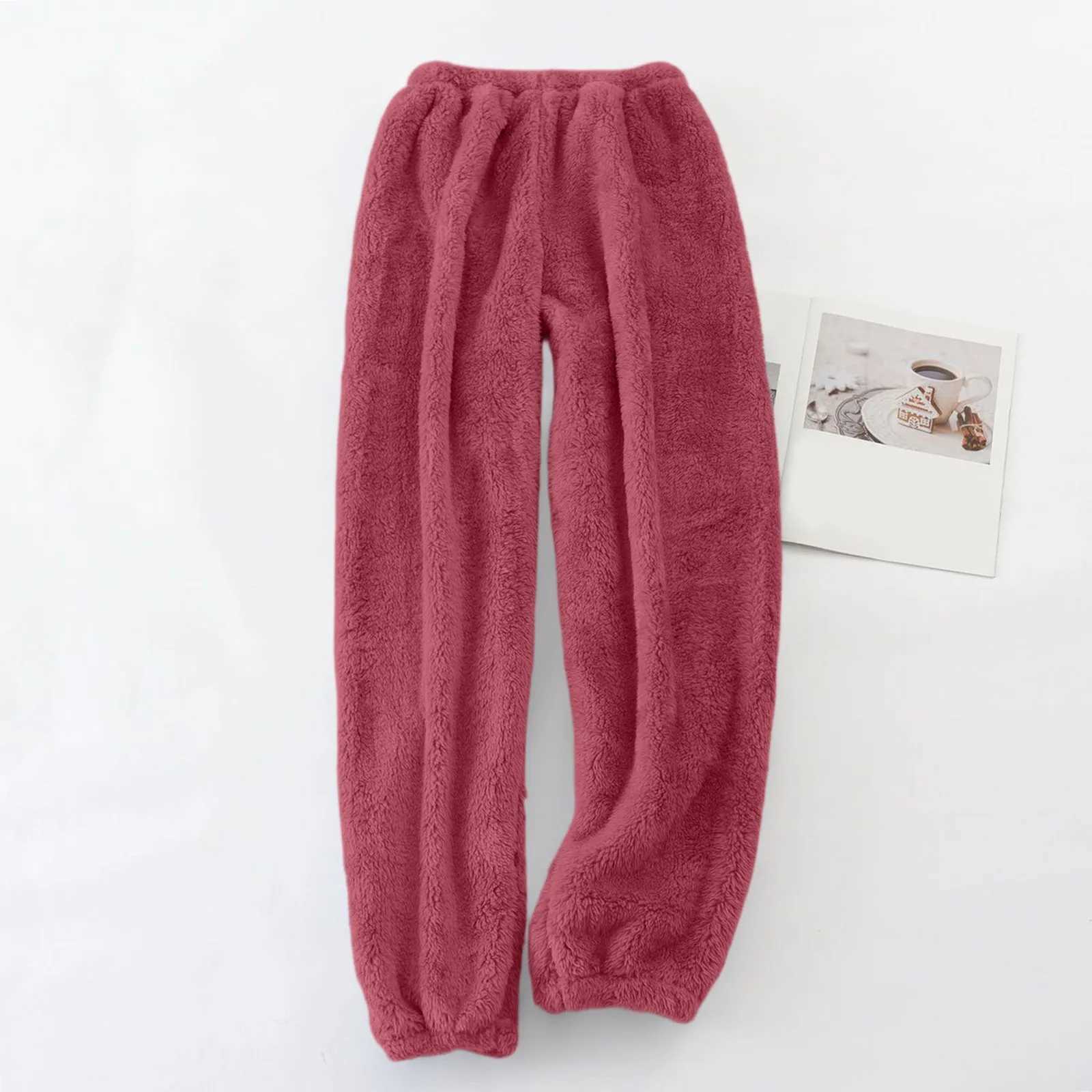 Women's Sleep Lounge Women's Simple Solid Color Plush Comfortable Tapered Pants Fashionable Fall and Winter Warm Casual Soft Pajama Trousers - view 4