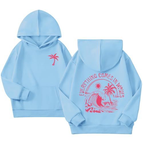 hot selling POD custom California-style wave-print hoodie with palm tree design, loose-fitting street casual pullover - view 5