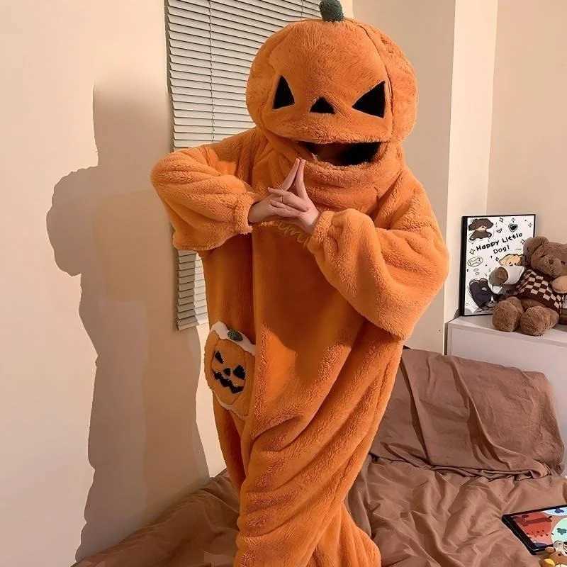 Lounge Women's Sleep Hot Funny Cute Halloween Pumpkin Onesie Pajamas Plush Hooded Pajamas for Men Women Autumn Winter Pajamas Sleepwear Loungewea - view 3