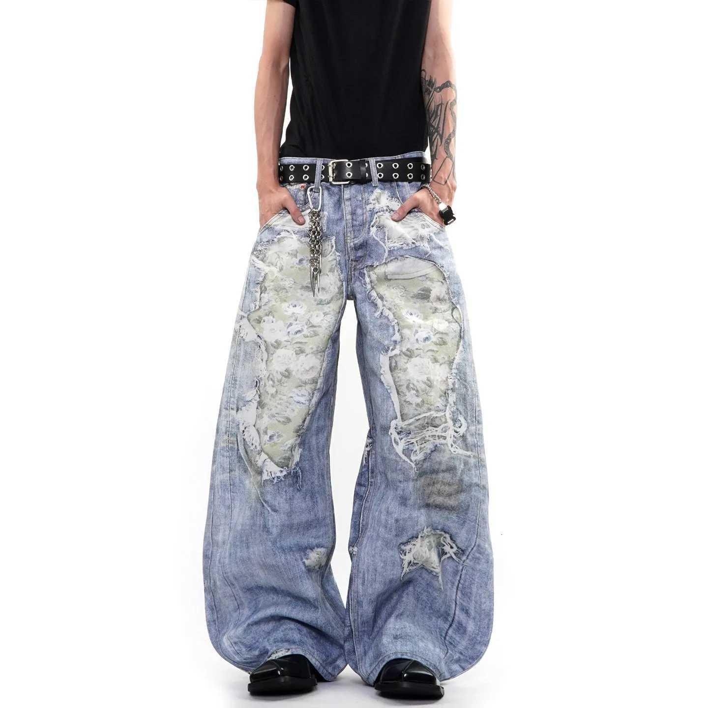 Men's Jeans High Street Vintage Hole Jeans men Y2k Fashion High Waist Baggy Wide Leg Pants 2026 Casual Loose Jeans H260924 - view 6