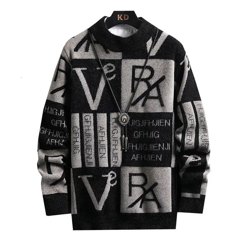 Men Color Block Knitted Sweater Pullovers Printing Round Neck Sweater Autumn/Winter ner Quality Casual Men Clothing Jumper 260923 - view 7