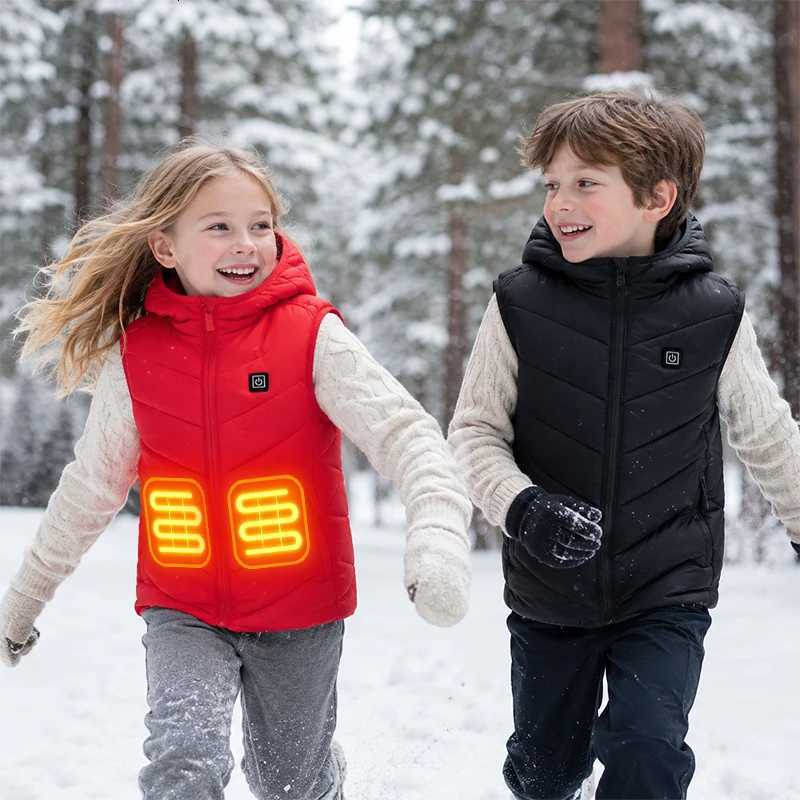 Electric Outdoor Jackets Hoodies Kids Vest 10 Heating Areas Fast Warmth 3 Gear Temp USB Powered Cozy Inner Layer For Winter Outdoor Boys Girls Washabl - view 6